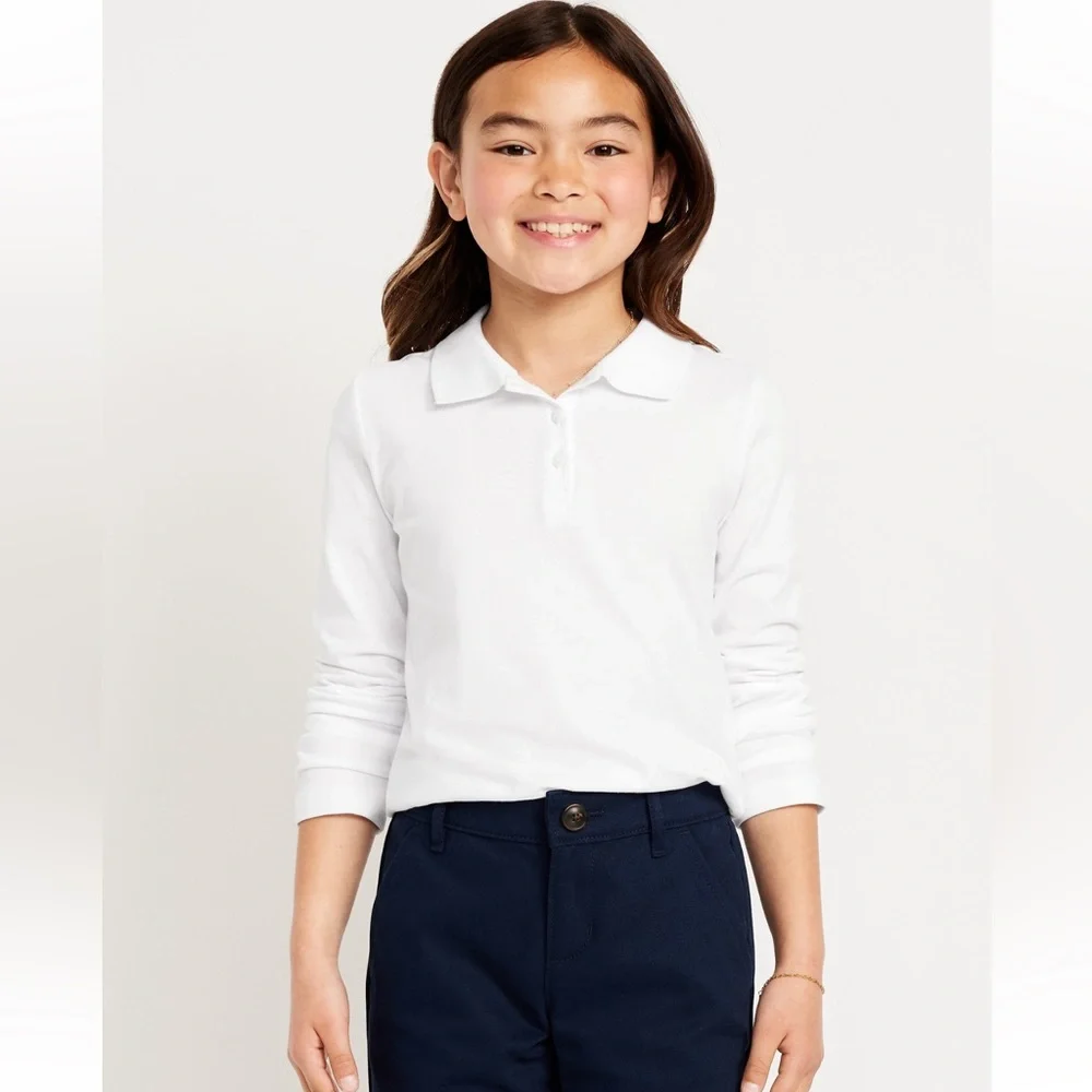 📚✏️ Old Navy School Uniform Jersey Knit Polo Shirt for Girls’ White M